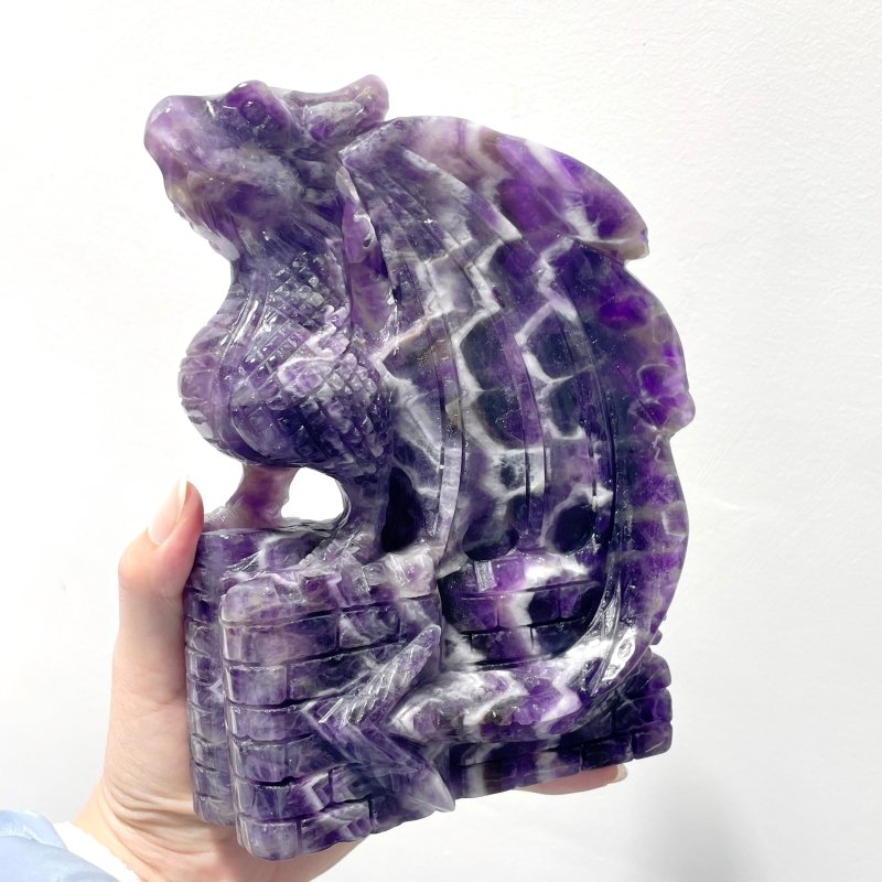 Large Chevron Amethyst Dragon With Castle Carving - Wholesale Crystals