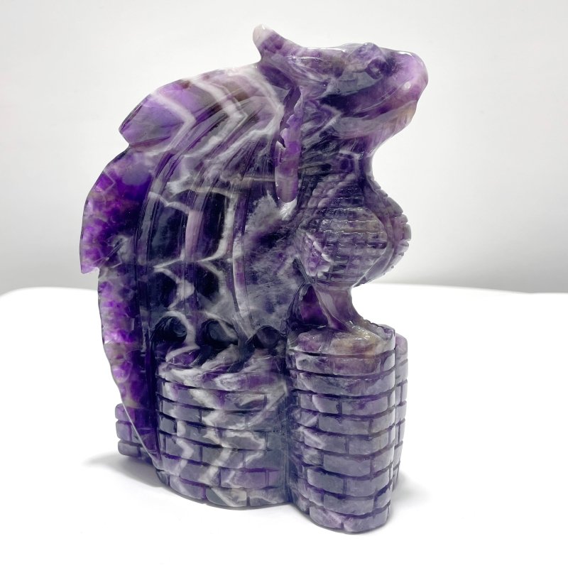 Large Chevron Amethyst Dragon With Castle Carving - Wholesale Crystals