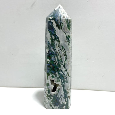 Large Druzy Moss Agate Geode Four - Sided Point - Wholesale Crystals