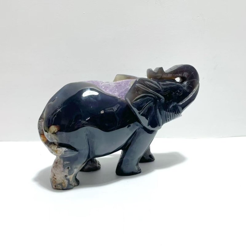 Large Geode Amethyst Mixed Agate Druzy Elephant Animal Carving - Wholesale Crystals