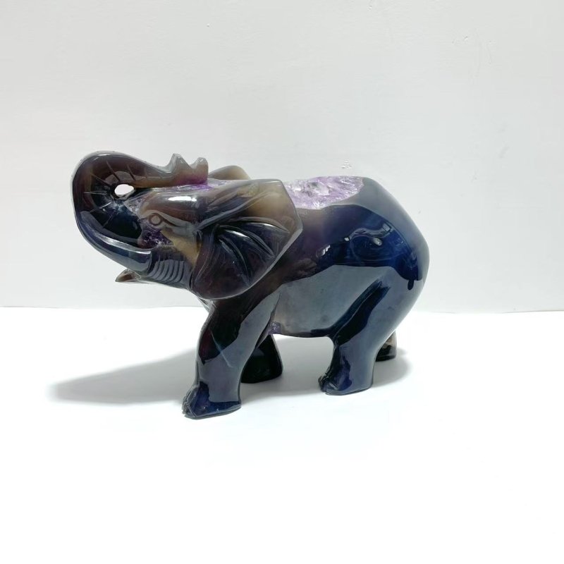 Large Geode Amethyst Mixed Agate Druzy Elephant Animal Carving - Wholesale Crystals