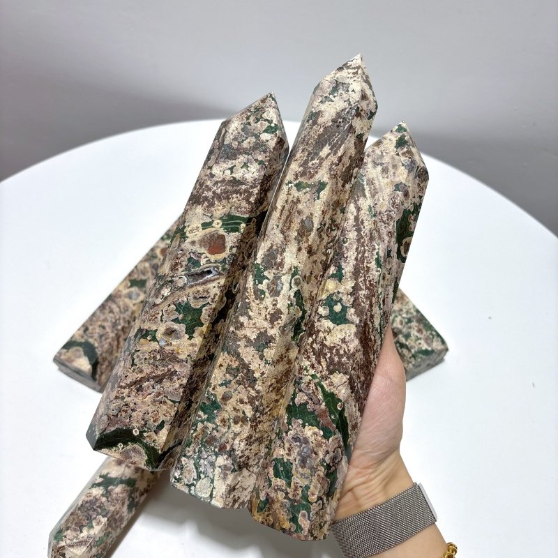 Large Green Flower Jasper Points Tower Wholesale - Wholesale Crystals