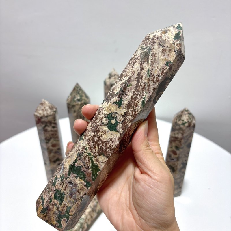 Large Green Flower Jasper Points Tower Wholesale - Wholesale Crystals