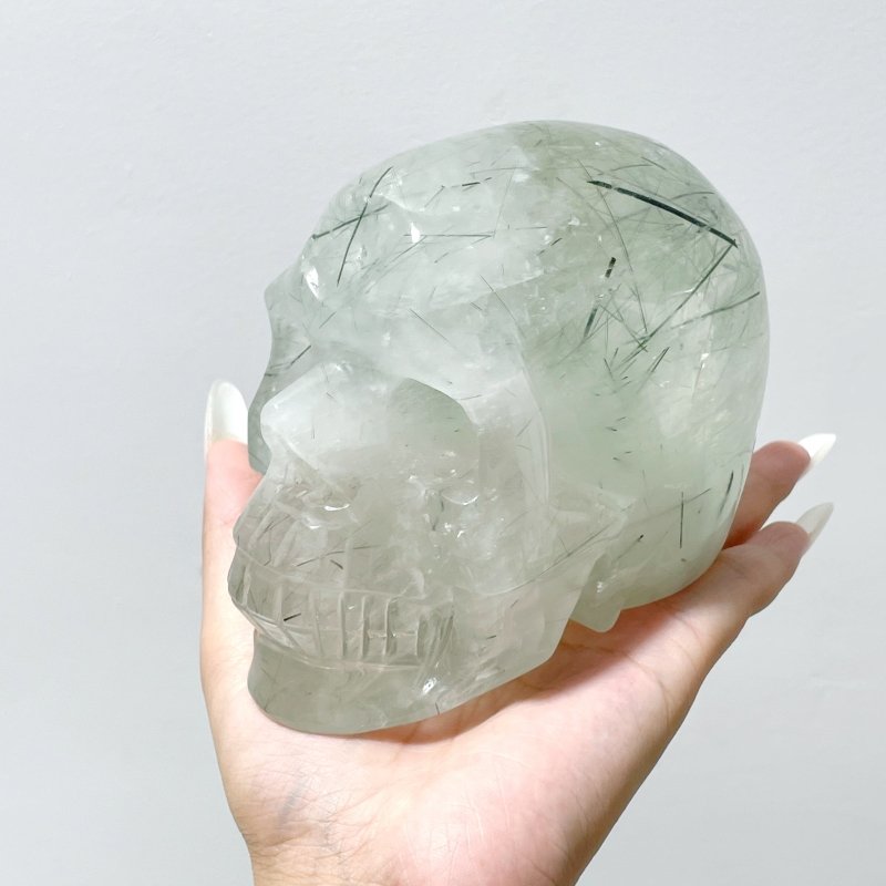 Large Green Tourmaline Quartz Skull Carving - Wholesale Crystals