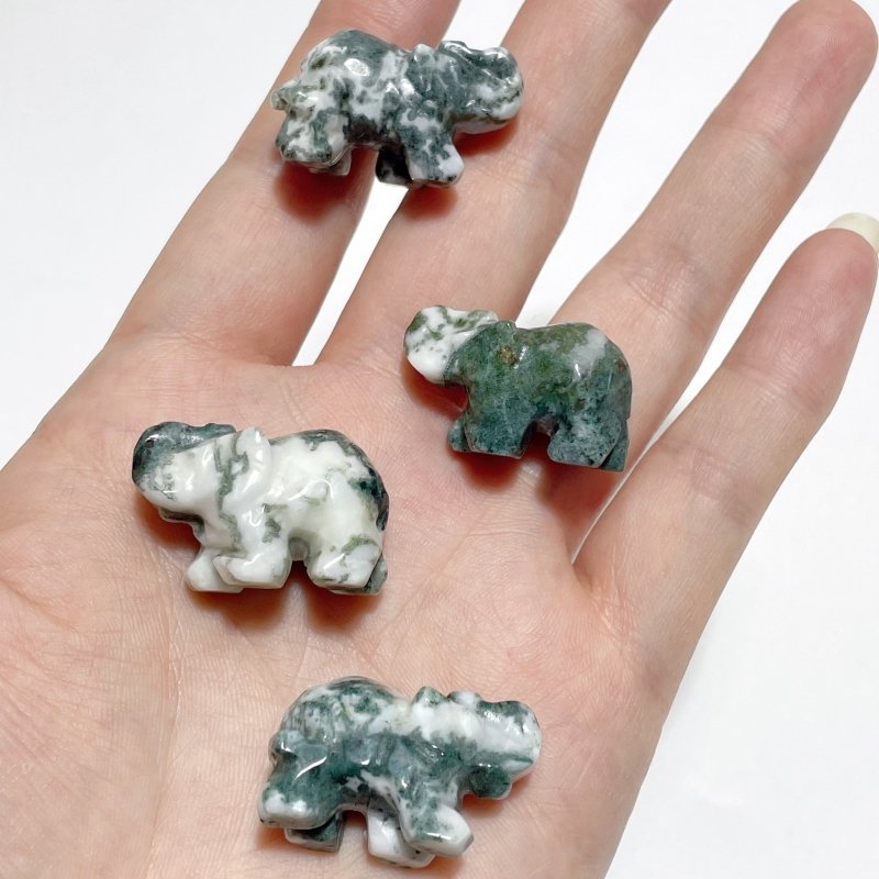 Mini Moss Agate Elephant Carving Wholesale - Wholesale Crystals