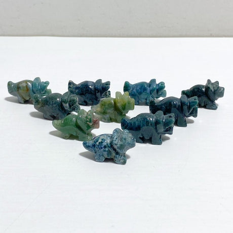 Mini Moss Agate Three Horns Dinosaur Carving Wholesale -Wholesale Crystals