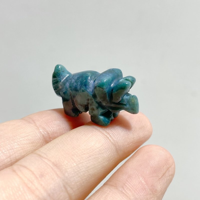 Mini Moss Agate Three Horns Dinosaur Carving Wholesale -Wholesale Crystals