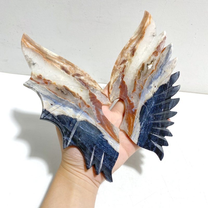 Mixed Colorful Agate Demon And Angel Wing Carving With Stand - Wholesale Crystals