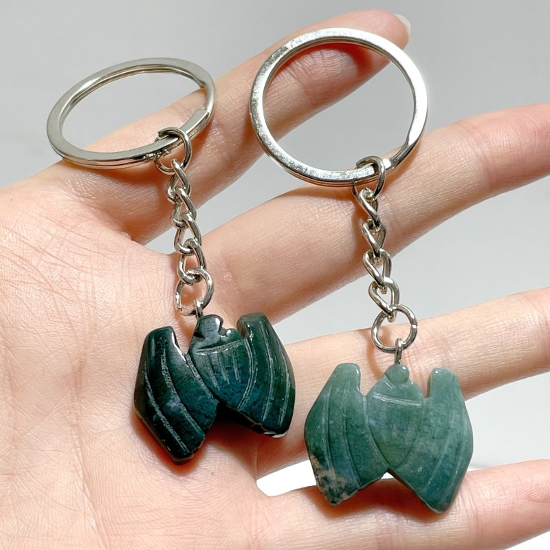 Moss Agate Bat Carving Keychain Wholesale - Wholesale Crystals