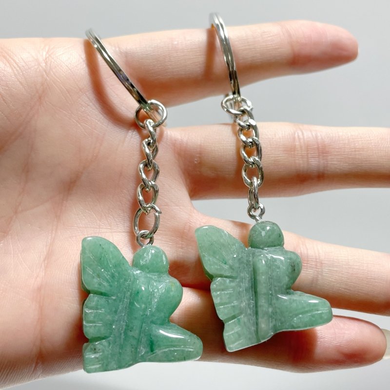 Moss Agate Butterfly Fairy Keychain Wholesale Caribbean Calcite Green Aventurine - Wholesale Crystals