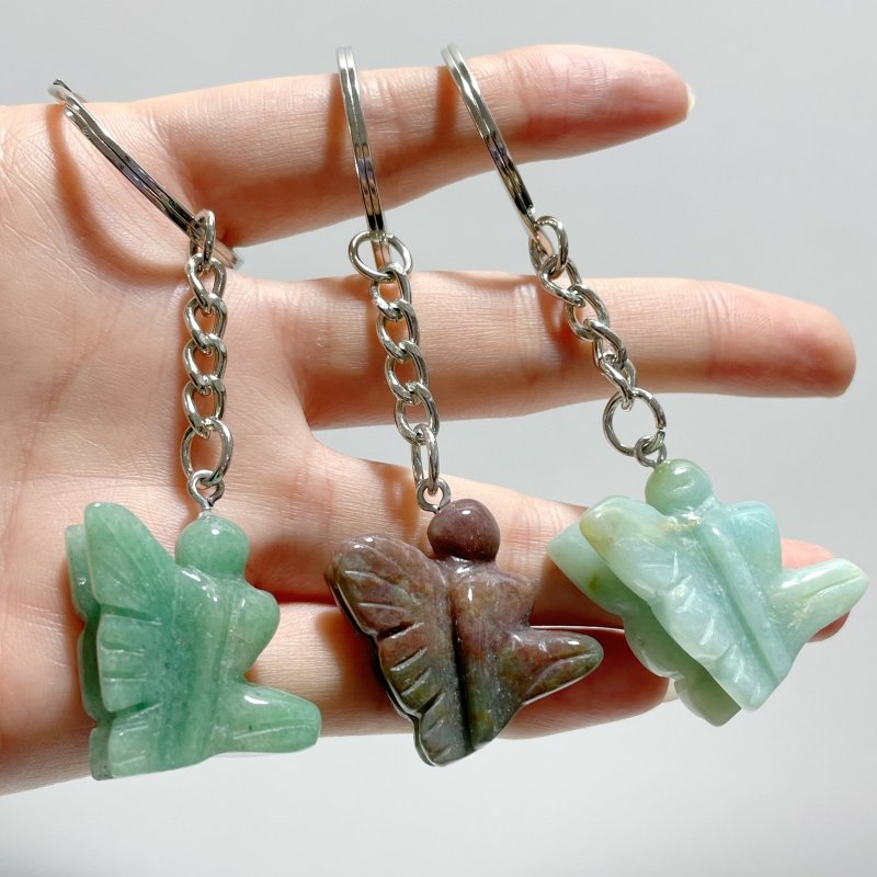 Moss Agate Butterfly Fairy Keychain Wholesale Caribbean Calcite Green Aventurine - Wholesale Crystals