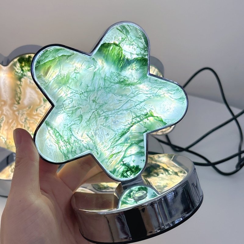 Moss Agate LED Table Lamp Flower & Heart Shape Wholesale - Wholesale Crystals