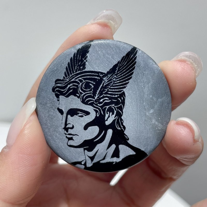 Obsidian Engraved Twelve Olympians Round Slices DIY Accessories Wholesale - Wholesale Crystals