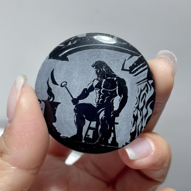 Obsidian Engraved Twelve Olympians Round Slices DIY Accessories Wholesale - Wholesale Crystals