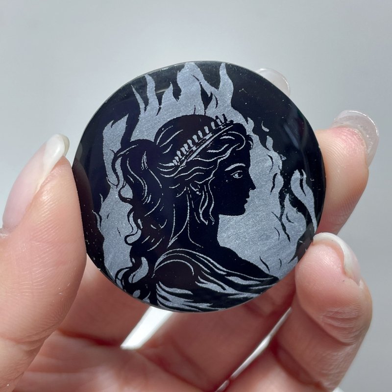 Obsidian Engraved Twelve Olympians Round Slices DIY Accessories Wholesale - Wholesale Crystals