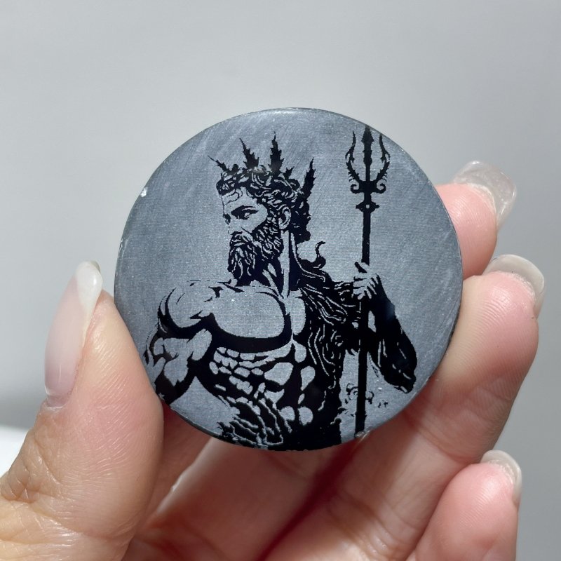 Obsidian Engraved Twelve Olympians Round Slices DIY Accessories Wholesale - Wholesale Crystals