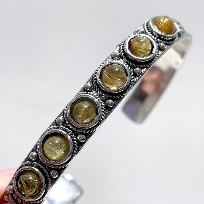 Open Bangle 11 Pieces Elegant Golden Rutile Adjustable Alloy Bracelet - Wholesale Crystals