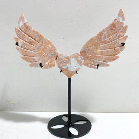 Pink Agate Heart Wing Carving With Stand -Wholesale Crystals