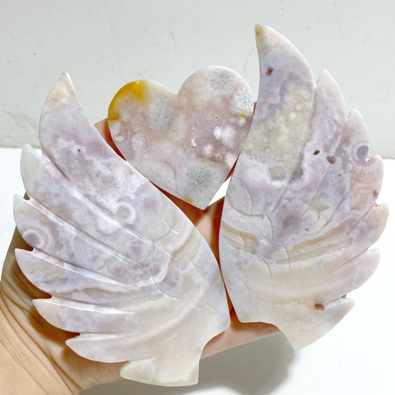 Pink Amethyst Heart Wing Carving With Stand -Wholesale Crystals