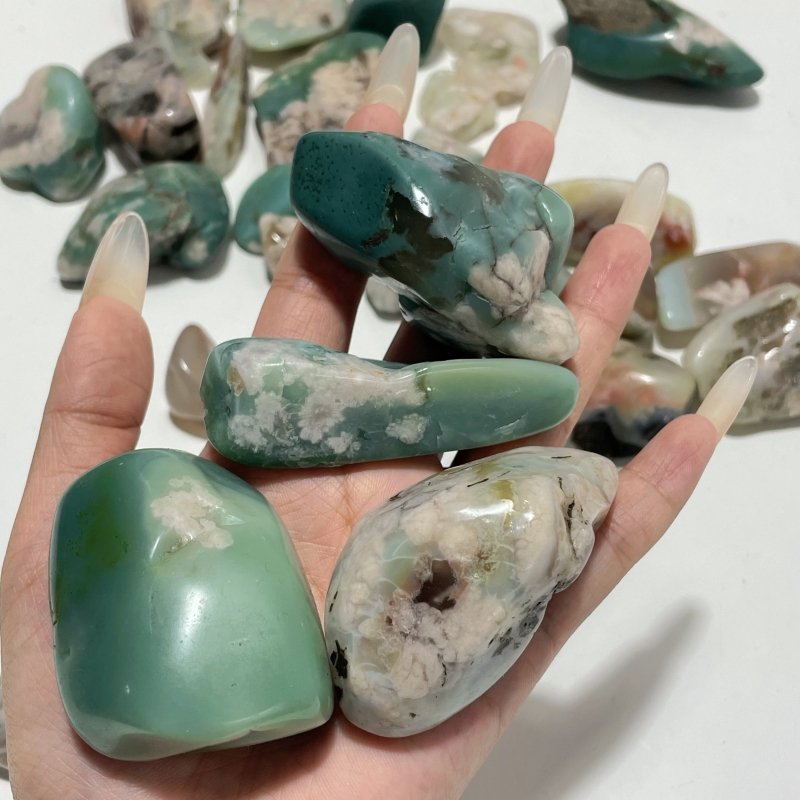 Polished Green Sakura Flower Agate Free Form Mixed Size Wholesale - Wholesale Crystals