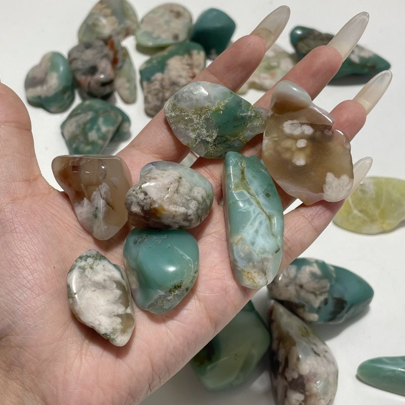 Polished Green Sakura Flower Agate Free Form Mixed Size Wholesale - Wholesale Crystals