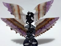 2 Pairs Amethyst Mixed Agate Demon And Angel Symmetry Wing Carving With Stand