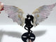 Beautiful Pink Flower Agate Demon And Angel Wing Carving With Stand