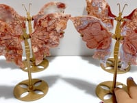 4 Pairs Pink Agate Butterfly Wing Carving With Stand
