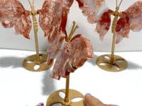 4 Pairs Pink Agate Butterfly Wing Carving With Stand