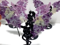 4 Pairs Spark Lepidolite Demon Angel Wing Carving With Stand