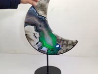 Unique Large Geode Druzy Volcano Agate Moon Carving With Stand(UV-Reactive) #6