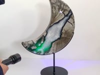 Unique Large Geode Druzy Volcano Agate Moon Carving With Stand(UV-Reactive) #7