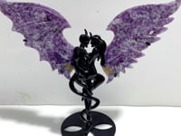 Beautiful Spark Lepidolite Demon And Angel Wing Carving With Stand