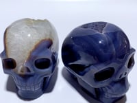 2 Pieces Large Geode Druzy Agate Skull Carving