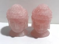 2 Pieces Rose Quartz Buddha Head Carving