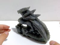 Unique Labradorite Flying Dragon Castle Carving