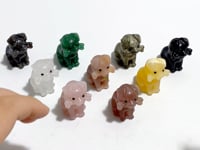 9 Types Mini Dog Carving with Bone Wholesale  Rose Quartz Yellow Calcite Obsidian