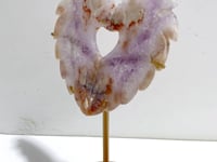Unique Amethyst Mixed Sakura Agate Heart Carving With Stand