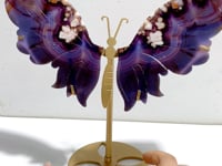 Unique Purple Sakura Flower Agate Butterfly Wing Carving With Stand