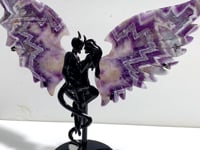Unique Chevron Amethyst Demon and Angel Wing Carving With Stand
