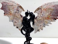 Morocco Agate Demon And Angel Wing Carving With Stand