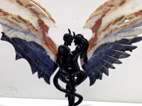 Mixed Colorful Agate Demon And Angel Wing Carving With Stand