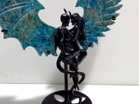 Blue Apatite Demon And Angel Wing Carving With Stand
