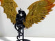 Yellow Ocean Jasper Demon And Angel Wing Carving With Stand