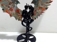 Africa Blood Stone Demon And Angel Wing Carving With Stand