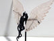 Unique Rose Quartz Demon And Angel Wing Carving With Stand