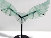 Unique Fluorite Heart Wing Carving With Stand