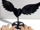 Black Obsidian Heart Wing Carving With Stand