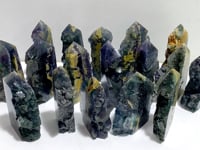 17 Pieces Blue Fluorite Mixed Pyrite Raw Side Tower Point