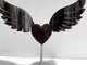 Silver Sheen Obsidian Heart Wing Carving With Stand